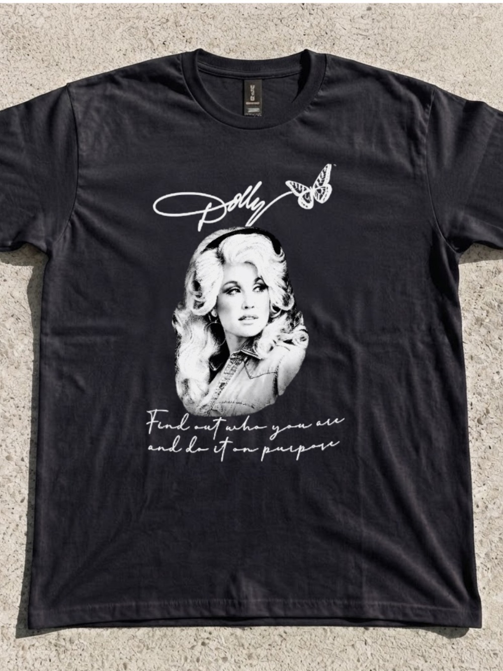 Gildan Black Long Sleeve Tee with White Dolly Portrait Graphic